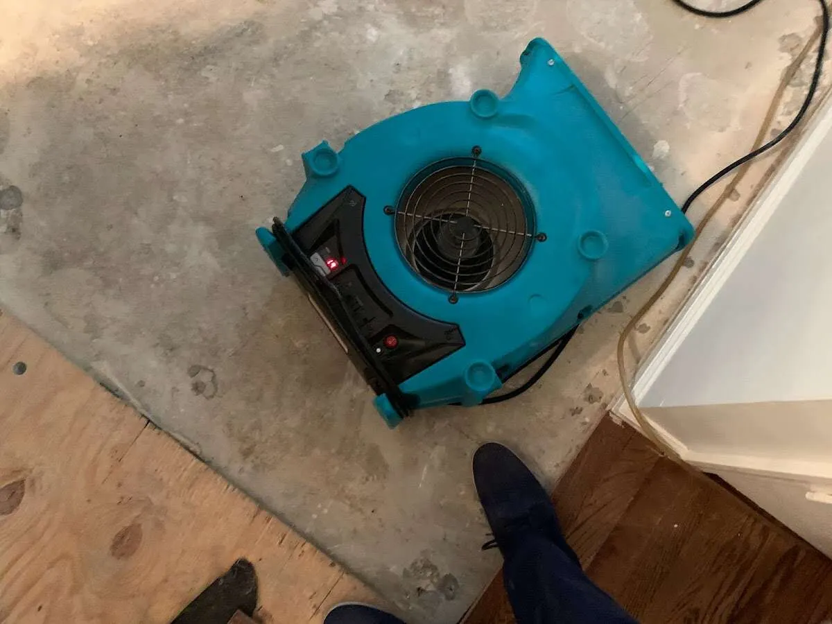 Air mover drying subfloor during Leak Detection & Repair in Bensenville